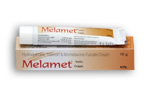 Melamet Cream 15gm Hydroquinone 2%, Tretinoin 0.025%, Mometasone Furoate 0.1%